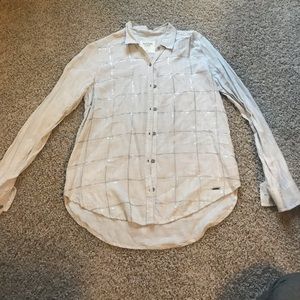 Linen button down with grid pattern